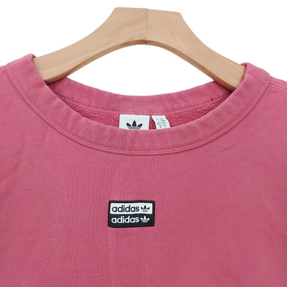 Adidas Sweatshirt Womens Medium Pink Terrycloth Crew Neck Cotton Athletic - Picture 2 of 12